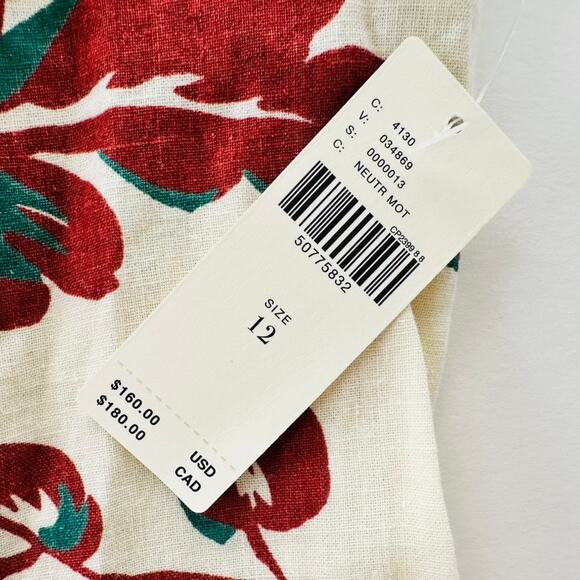 Anthropologie Oahu Linen Maxi Dress Cream Red Floral Size 12 NEW Boho Beach - Picture 4 of 11